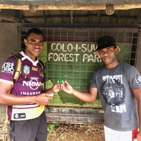 Syd’s new friends, Joe and Sakenasa, at a rainforest outside Suva, Fiji