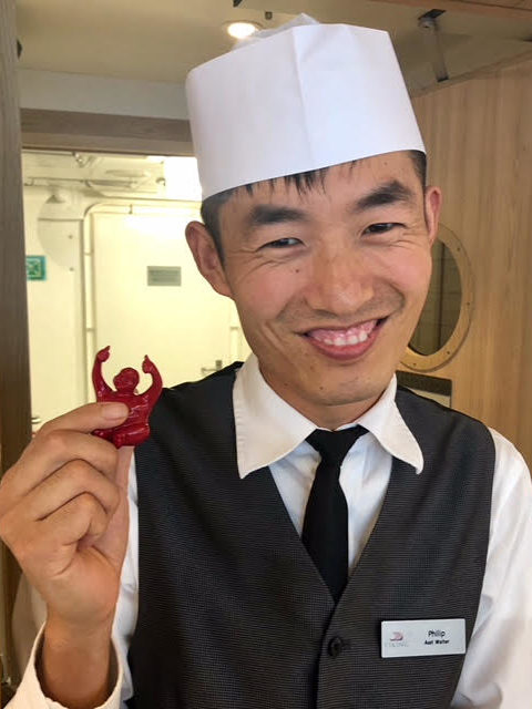 Syd has found a home in Shanghai, China ????????
Phillip one of our favorite crew members was very touched by our gift of Syd to him.  He actually had tears in his eyes! Phillip left the ship in Shanghai and is now a proud resident of China where he is spreading his message.